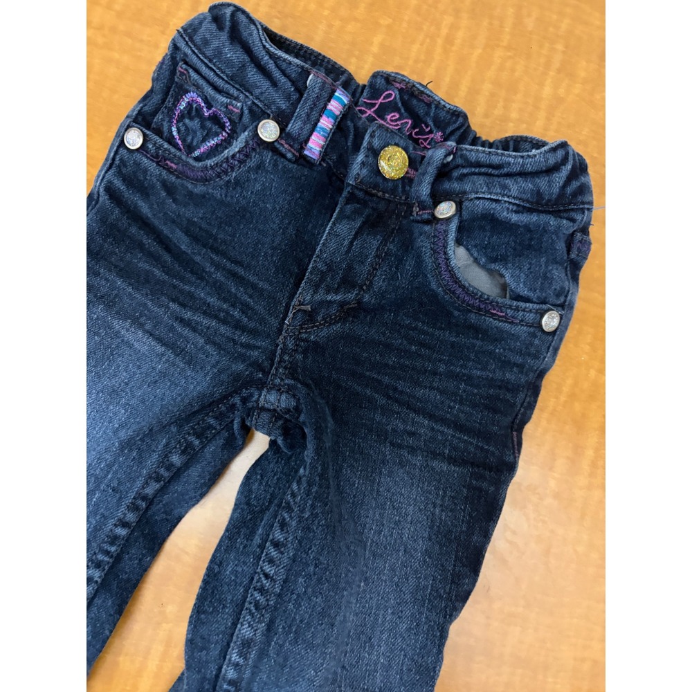 Levis Toddler Girls 2T Dark Wash Heart Embroidered Rhinestone Y2K Vintage Jeans